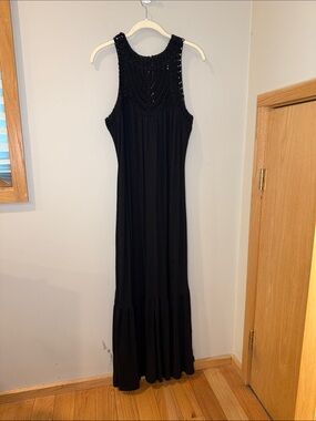 Fat Face Black Sleeveless Crochet Yoke Maxi Dress